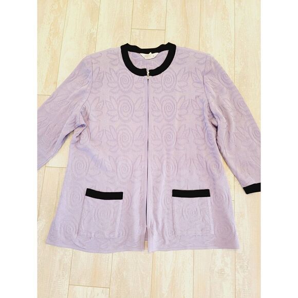 Exclusively Misook XL Cardigan Zip Up Lavender Contrast Sweater Vtg 3/4 Slv - Picture 2 of 8